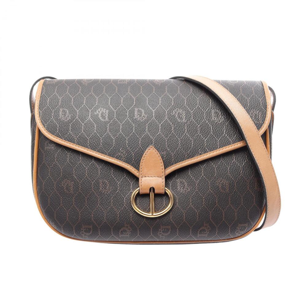 Christian Dior Honeycomb Shoulder Bag Canvas Leather Black Brown